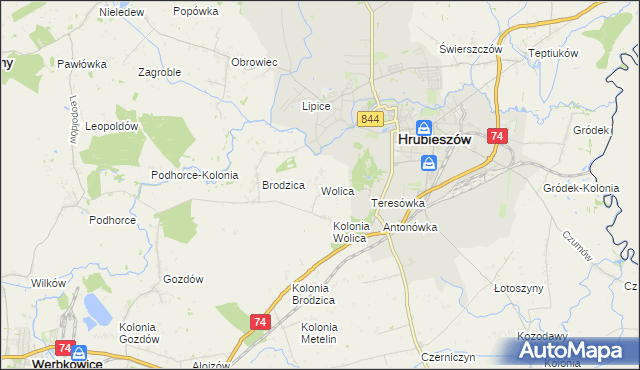 mapa Wolica gmina Hrubieszów, Wolica gmina Hrubieszów na mapie Targeo