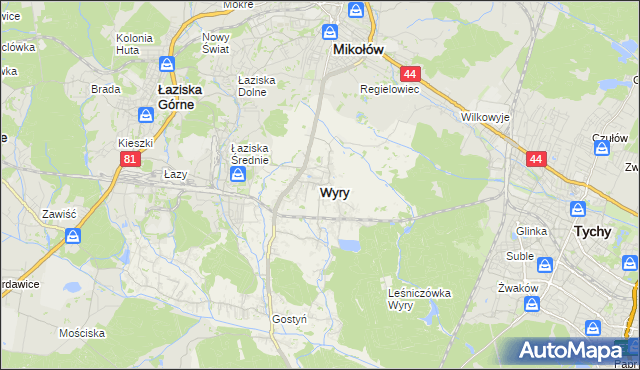 mapa Wyry, Wyry na mapie Targeo