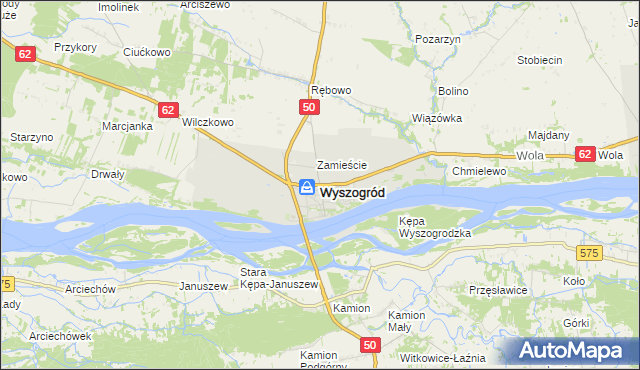 mapa Wyszogród powiat płocki, Wyszogród powiat płocki na mapie Targeo