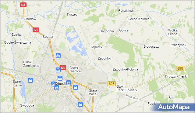 mapa Żabokliki gmina Siedlce, Żabokliki gmina Siedlce na mapie Targeo