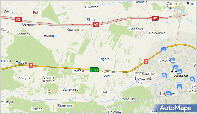 mapa Zagóra gmina Biała Podlaska, Zagóra gmina Biała Podlaska na mapie Targeo