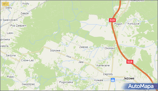 mapa Zalesie gmina Jeżowe, Zalesie gmina Jeżowe na mapie Targeo