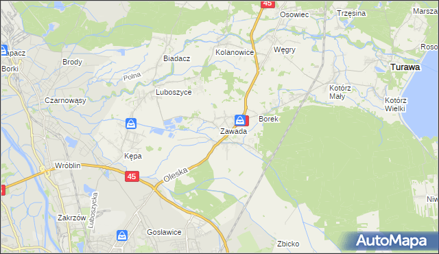mapa Zawada gmina Turawa, Zawada gmina Turawa na mapie Targeo