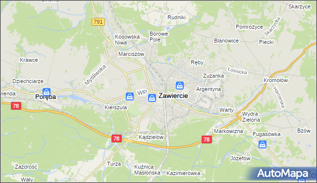 mapa Zawiercie, Zawiercie na mapie Targeo