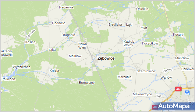 mapa Zębowice powiat oleski, Zębowice powiat oleski na mapie Targeo