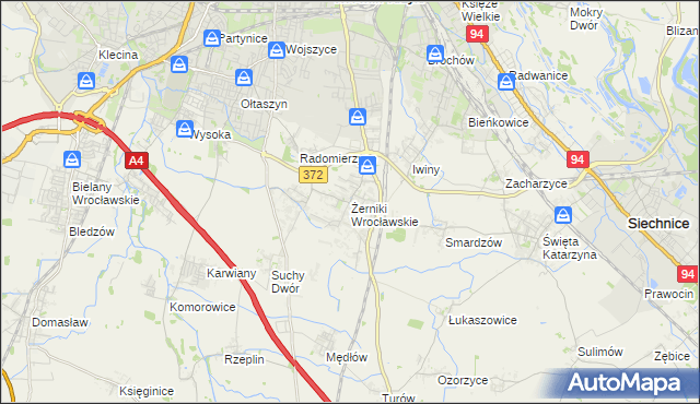 mapa Żerniki Wrocławskie, Żerniki Wrocławskie na mapie Targeo