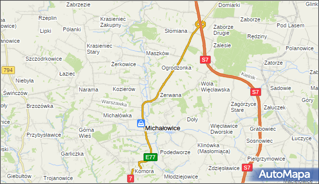 mapa Zerwana, Zerwana na mapie Targeo
