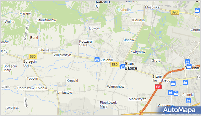 mapa Zielonki gmina Stare Babice, Zielonki gmina Stare Babice na mapie Targeo