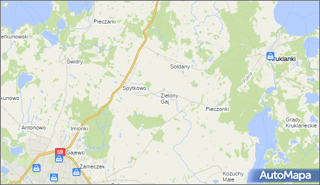 mapa Zielony Gaj gmina Giżycko, Zielony Gaj gmina Giżycko na mapie Targeo