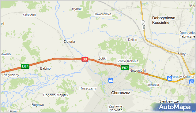 mapa Żółtki gmina Choroszcz, Żółtki gmina Choroszcz na mapie Targeo