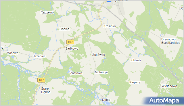 mapa Żukówek gmina Tychowo, Żukówek gmina Tychowo na mapie Targeo