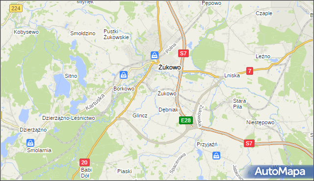mapa Żukowo powiat kartuski, Żukowo powiat kartuski na mapie Targeo
