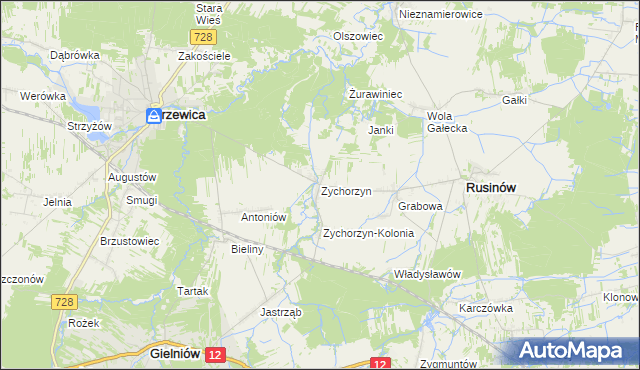 mapa Zychorzyn, Zychorzyn na mapie Targeo