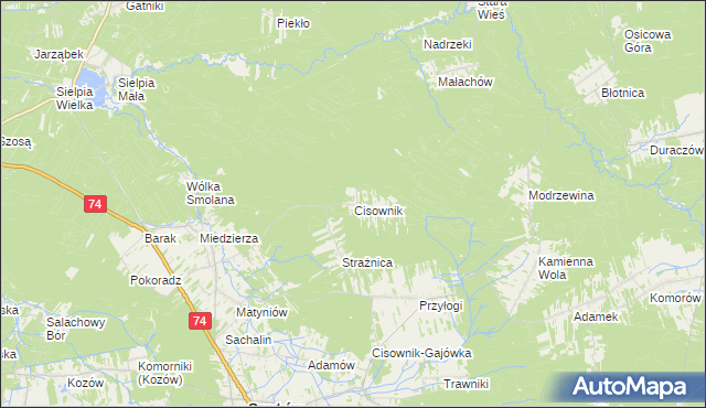 mapa Cisownik gmina Smyków, Cisownik gmina Smyków na mapie Targeo