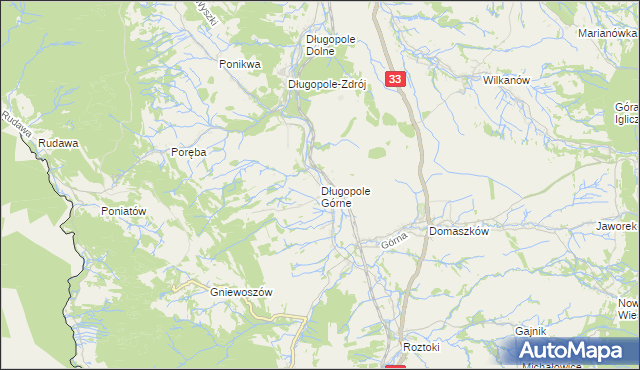 mapa Długopole Górne, Długopole Górne na mapie Targeo