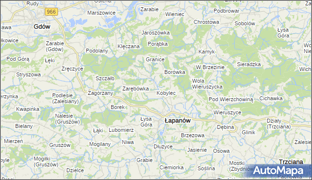 mapa Kobylec gmina Łapanów, Kobylec gmina Łapanów na mapie Targeo