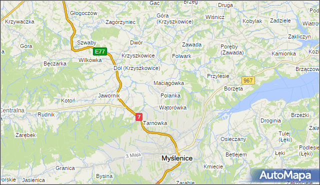 mapa Polanka gmina Myślenice, Polanka gmina Myślenice na mapie Targeo