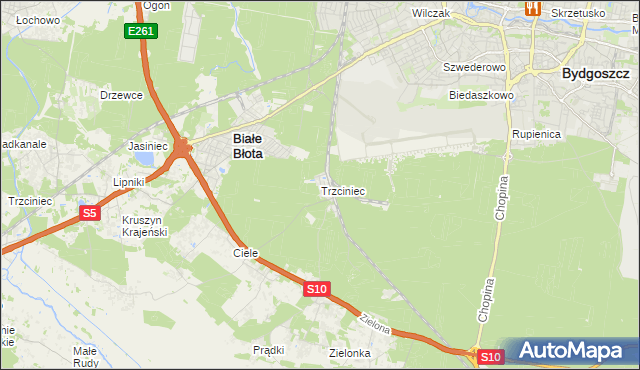 mapa Trzciniec gmina Białe Błota, Trzciniec gmina Białe Błota na mapie Targeo