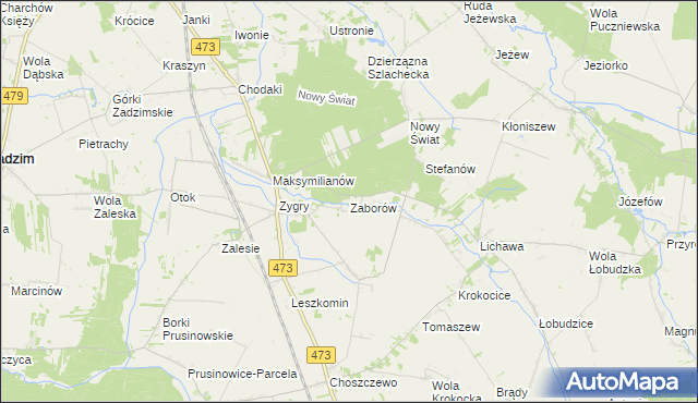 mapa Zaborów gmina Zadzim, Zaborów gmina Zadzim na mapie Targeo