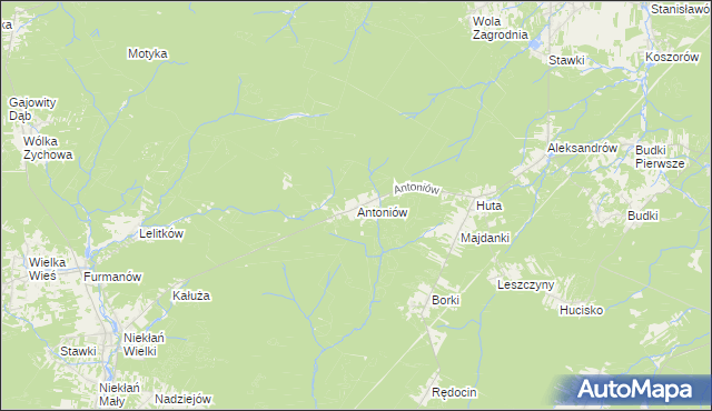mapa Antoniów gmina Chlewiska, Antoniów gmina Chlewiska na mapie Targeo