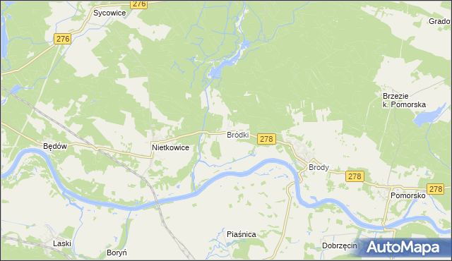 mapa Bródki gmina Czerwieńsk, Bródki gmina Czerwieńsk na mapie Targeo