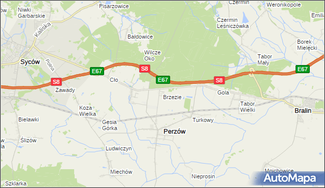 mapa Brzezie gmina Perzów, Brzezie gmina Perzów na mapie Targeo