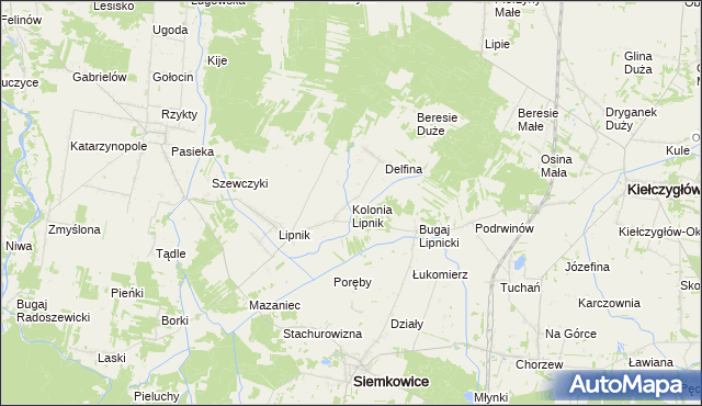 mapa Kolonia Lipnik gmina Siemkowice, Kolonia Lipnik gmina Siemkowice na mapie Targeo