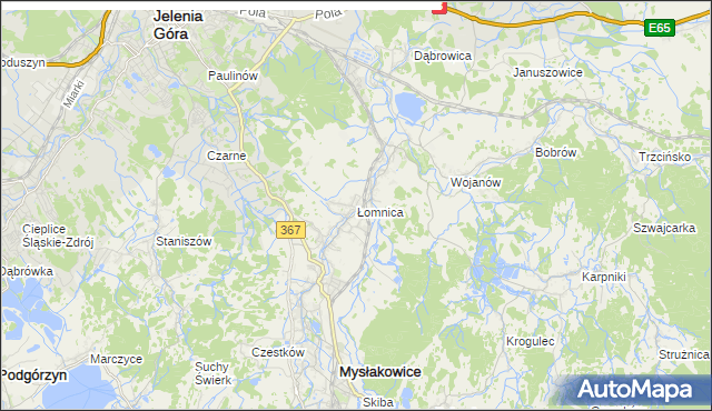 mapa Łomnica gmina Mysłakowice, Łomnica gmina Mysłakowice na mapie Targeo