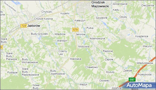 mapa Mościska gmina Grodzisk Mazowiecki, Mościska gmina Grodzisk Mazowiecki na mapie Targeo