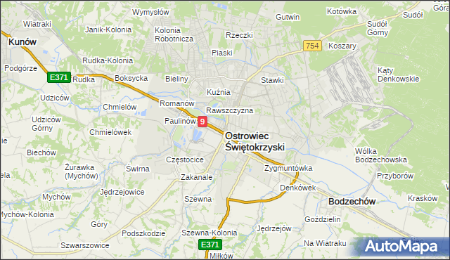 mapa Ostrowiec Świętokrzyski, Ostrowiec Świętokrzyski na mapie Targeo