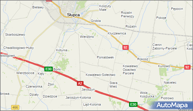 mapa Poniatówek gmina Słupca, Poniatówek gmina Słupca na mapie Targeo