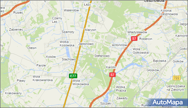 mapa Stefanowo gmina Lesznowola, Stefanowo gmina Lesznowola na mapie Targeo