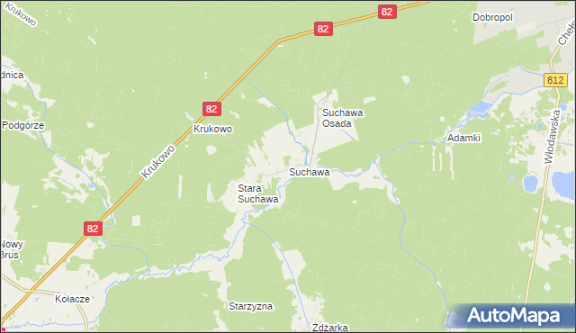 mapa Suchawa gmina Wyryki, Suchawa gmina Wyryki na mapie Targeo