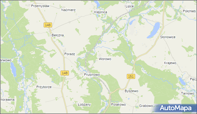 mapa Worowo gmina Łobez, Worowo gmina Łobez na mapie Targeo