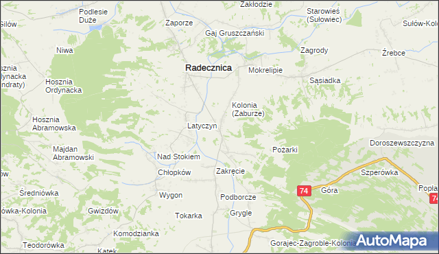 mapa Zaburze gmina Radecznica, Zaburze gmina Radecznica na mapie Targeo