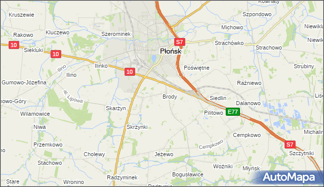 mapa Brody gmina Płońsk, Brody gmina Płońsk na mapie Targeo