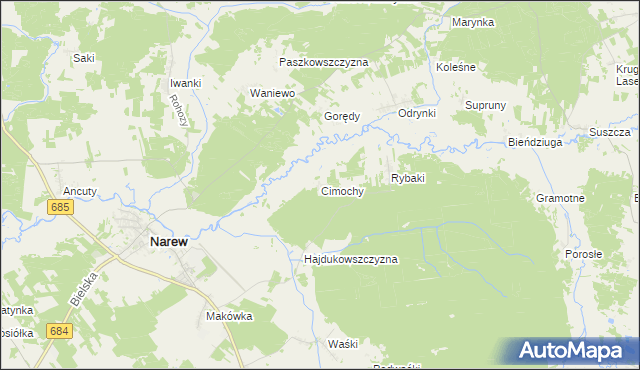 mapa Cimochy gmina Narew, Cimochy gmina Narew na mapie Targeo