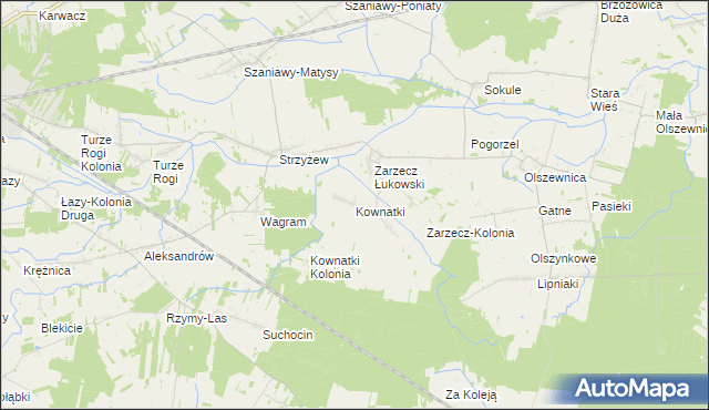 mapa Kownatki gmina Łuków, Kownatki gmina Łuków na mapie Targeo