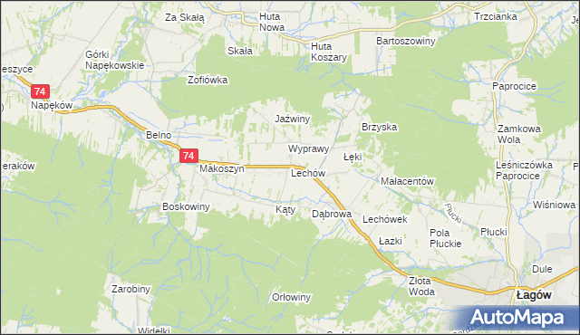 mapa Lechów gmina Bieliny, Lechów gmina Bieliny na mapie Targeo