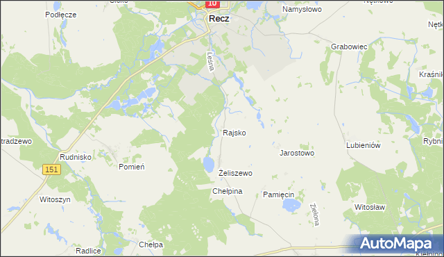 mapa Rajsko gmina Recz, Rajsko gmina Recz na mapie Targeo