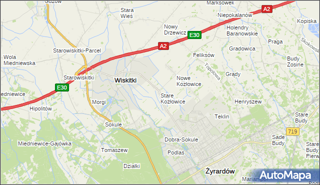 mapa Stare Kozłowice, Stare Kozłowice na mapie Targeo