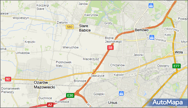 mapa Szeligi gmina Ożarów Mazowiecki, Szeligi gmina Ożarów Mazowiecki na mapie Targeo