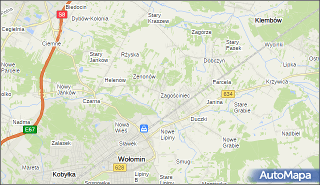 mapa Zagościniec gmina Wołomin, Zagościniec gmina Wołomin na mapie Targeo