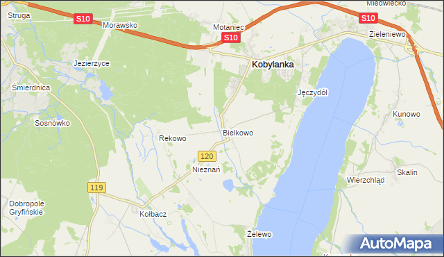 mapa Bielkowo gmina Kobylanka, Bielkowo gmina Kobylanka na mapie Targeo