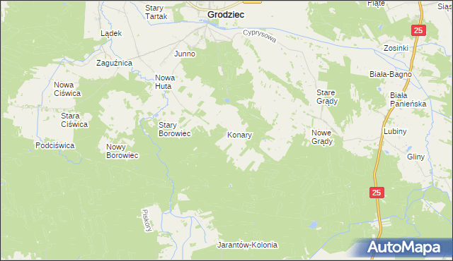 mapa Konary gmina Grodziec, Konary gmina Grodziec na mapie Targeo