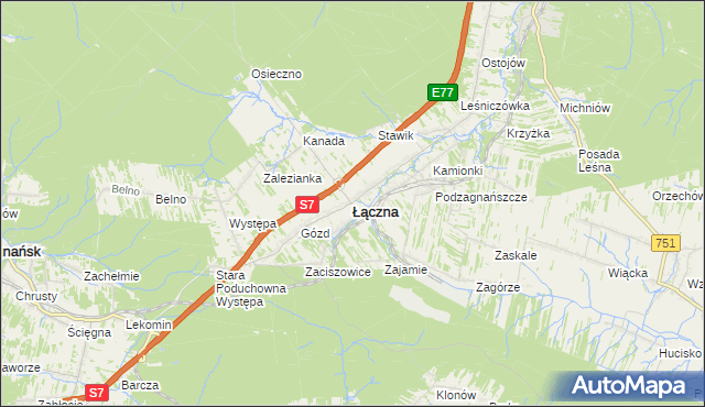 mapa Łączna powiat skarżyski, Łączna powiat skarżyski na mapie Targeo