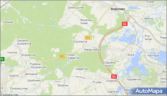 mapa Międzyrzecze gmina Bojszowy, Międzyrzecze gmina Bojszowy na mapie Targeo