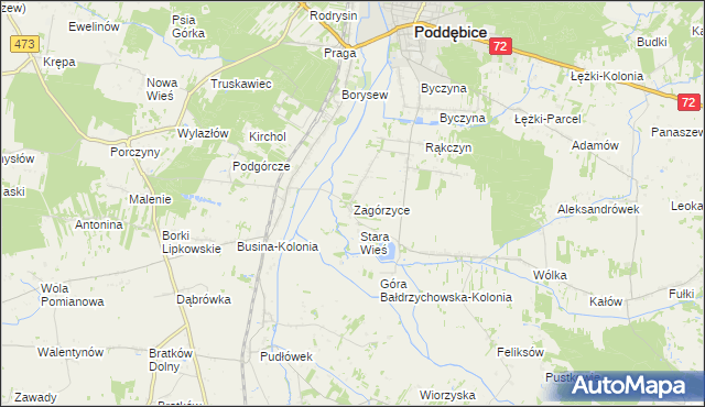 mapa Zagórzyce gmina Poddębice, Zagórzyce gmina Poddębice na mapie Targeo