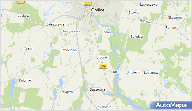 mapa Brodniki gmina Gryfice, Brodniki gmina Gryfice na mapie Targeo