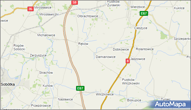 mapa Damianowice, Damianowice na mapie Targeo